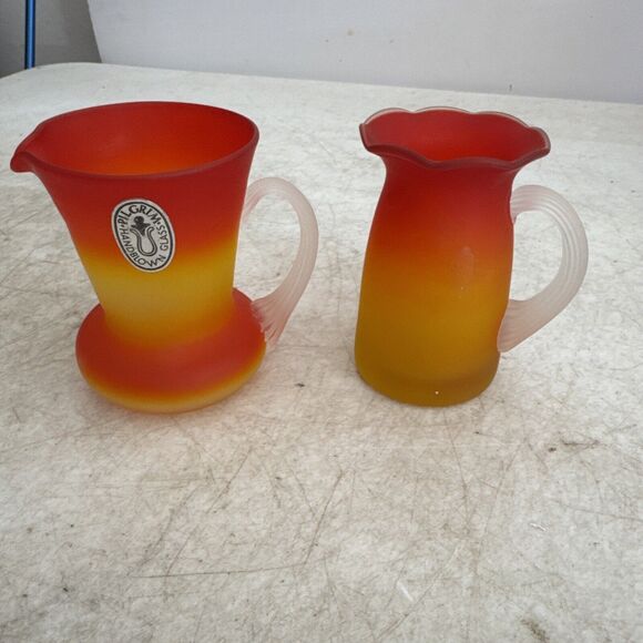 Pilgrim Pitcher / Creamer Set Peachblow Satin Glass Hand Blown Mid-Century - Picture 3 of 12